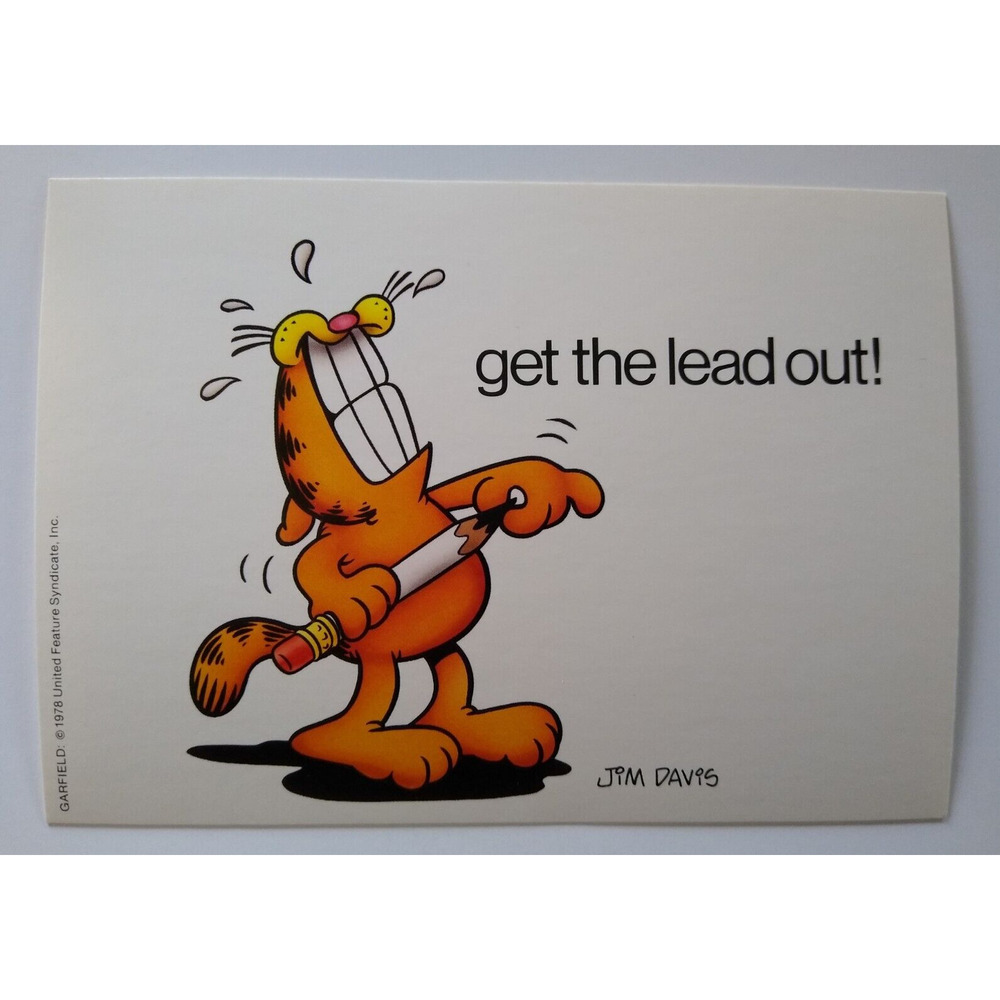 Garfield Cat Postcard Holds Pencil United Features Jim Davis 1978 Continental